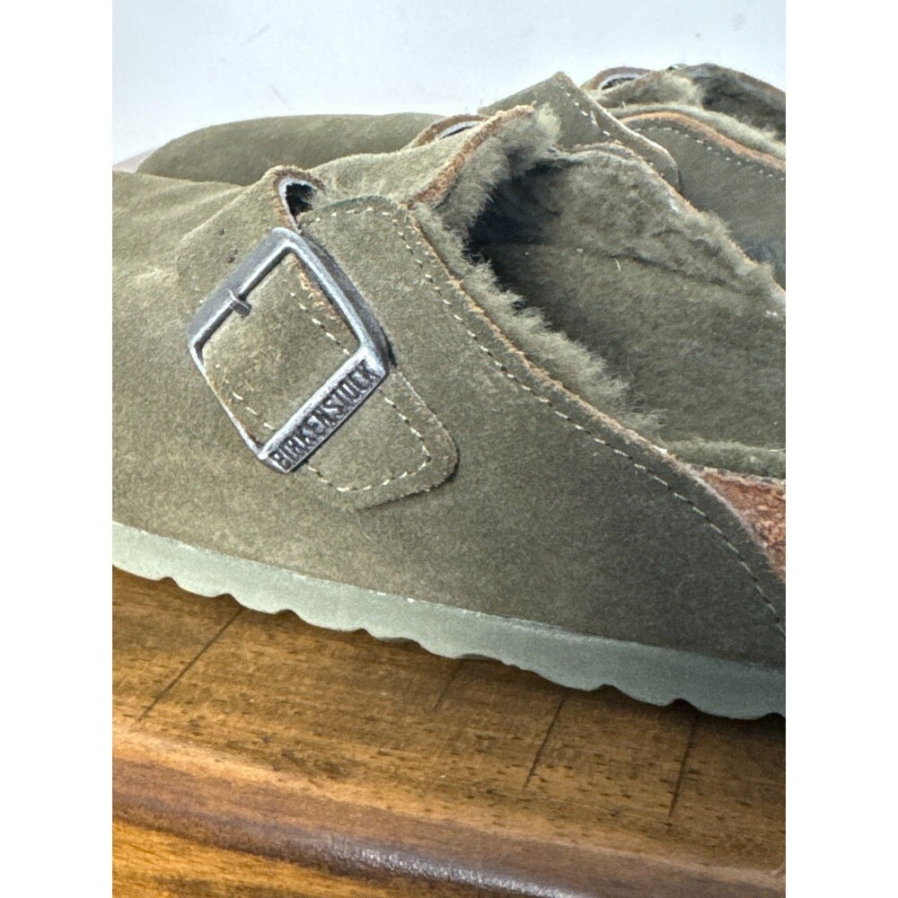 Birkenstock Boston Shearling Suede Clogs Olive Green EU 39 US 8-8.5 Women's - Picture 4 of 9